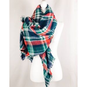 Green Red & Navy Wrap Scarf